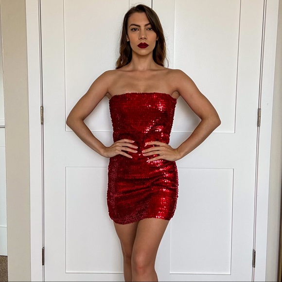 slim fit dress slacks Red 1960s Strapless Sequined Dress main image 0